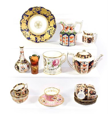Lot 384 - A tray of 19th century and later English ceramics including a Royal Crown Derby Imari bottle...