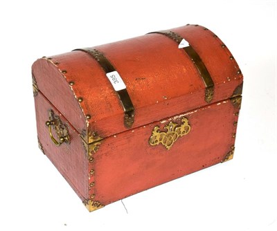 Lot 385 - An early 20th century painted dome-top workbox, with brass strapwork and studded decoration,...