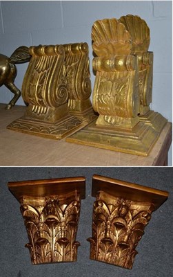 Lot 397 - Three pairs of gilt wood corbels, largest pair 46cm