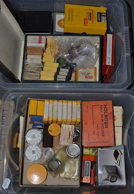 Lot 405 - Various darkroom equipment, compact cameras, film and other items (seven boxes)