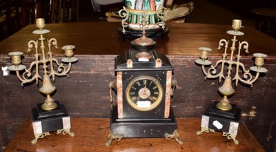 Lot 431 - A Victorian slate clock garniture