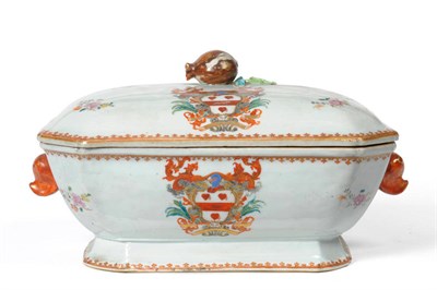 Lot 150 - A Chinese Armorial Porcelain Tureen and Cover, Qianlong, of canted rectangular form with...