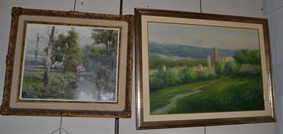 Lot 1000 - ~ * Colomer (20th century), Figures beside a wooded river, signed, oil on canvas, together with two