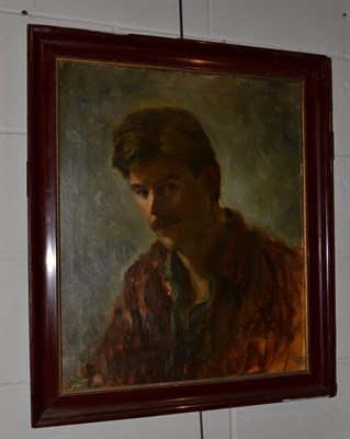 Lot 1001 - ~ Continental School (20th century), Study of a moustached man, oil on canvas, together with a...