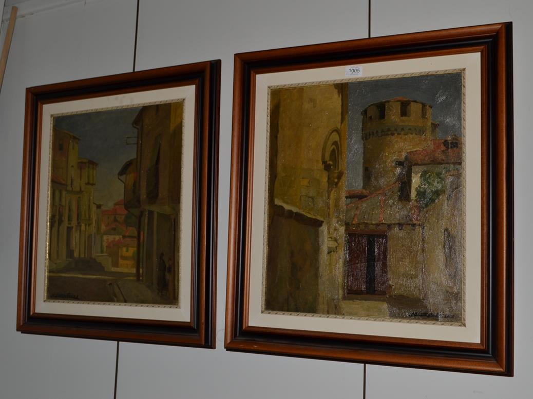 Lot 1005 - ~ * Viceri (20th century), Continental townscape, signed, oil on canvas, together with a...