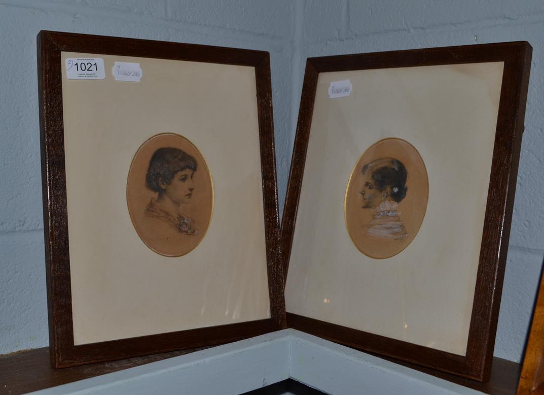 Lot 1021 - Walter Seymour (19th century) British, pair of oak framed watercolour portraits, young ladies,...