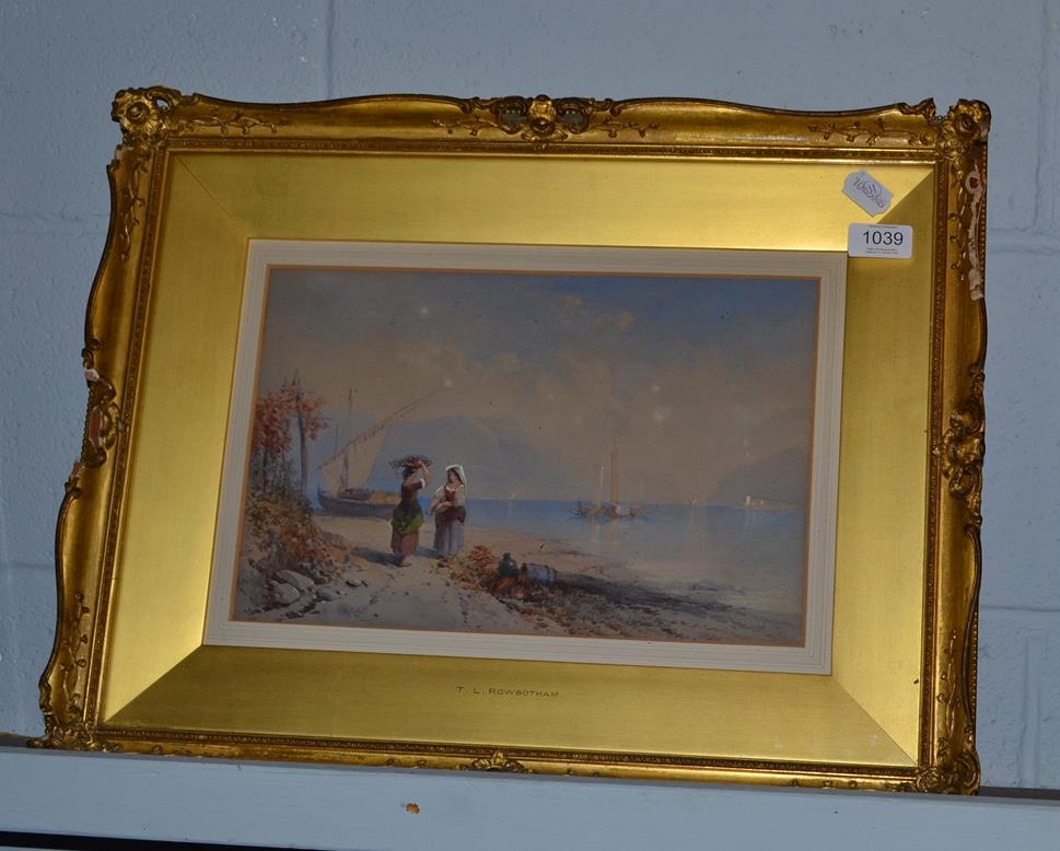 Lot 1039 - Thomas Leeson Rowbotham (1783-1853), Two ladies in conversation beside a continental lake,...