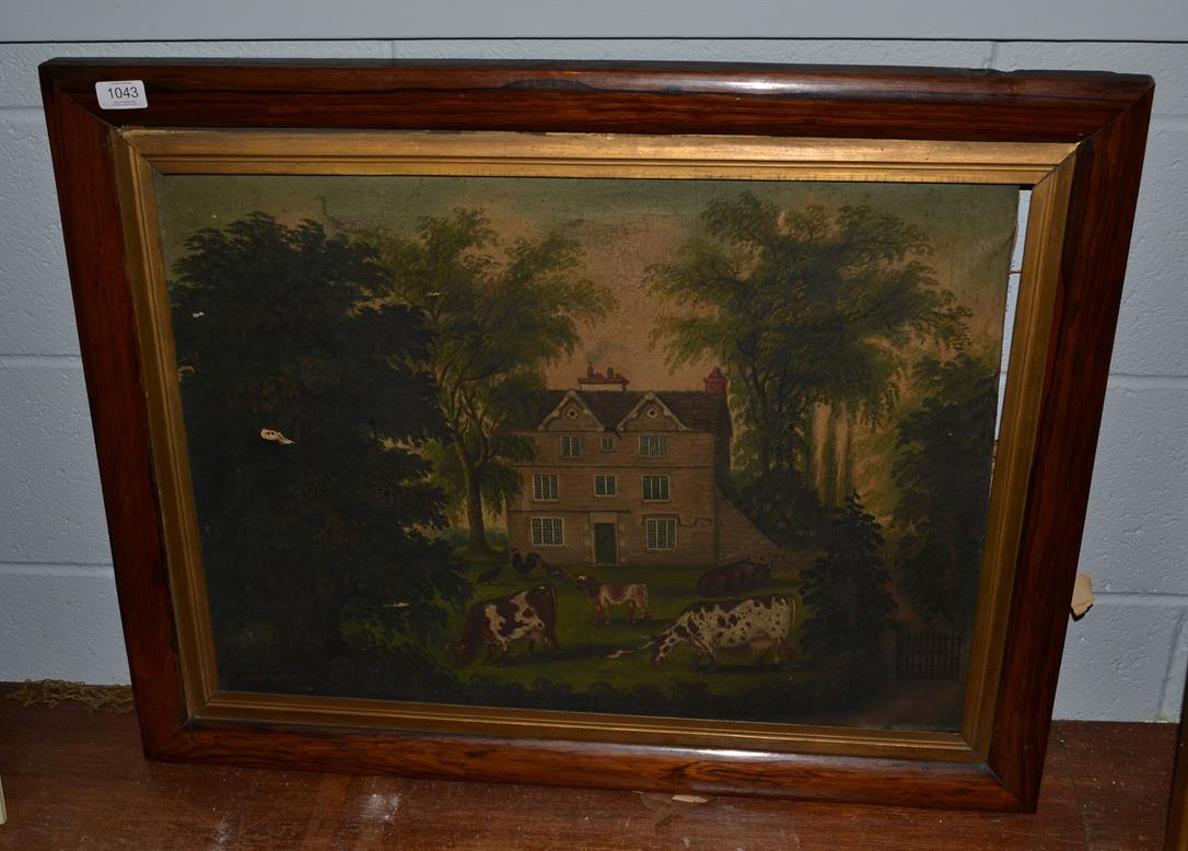 Lot 1043 - * Bradbury (19th/20th century) Cattle and poultry grazing before a country house, signed, oil...