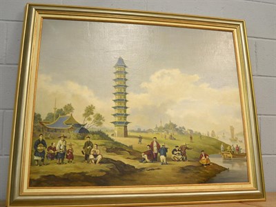 Lot 1048 - Manner of George Chinnery, Busy waterway in the Orient, oil on canvas, together with a...