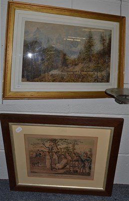 Lot 1049 - An engraving after Cruikshank titled 'Jumping in Sacks', all framed and glazed and a British School