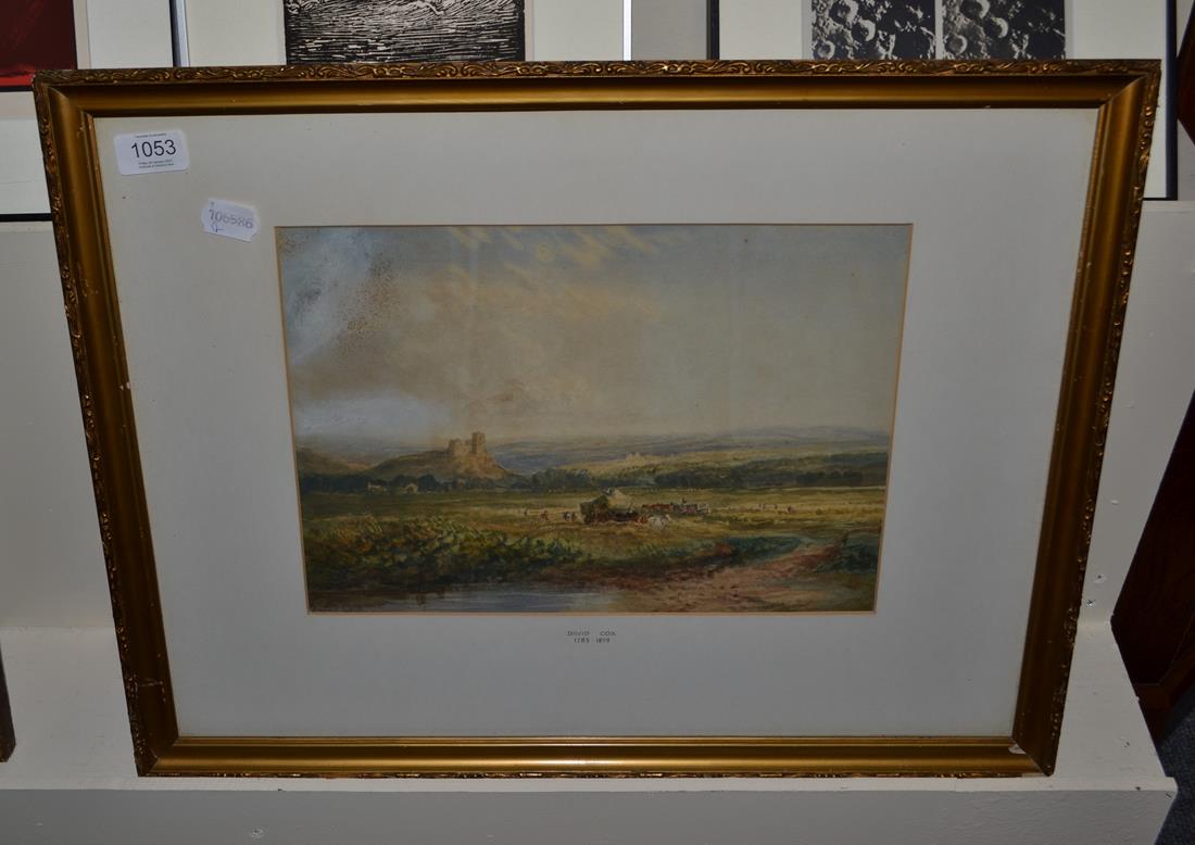 Lot 1053 - Attributed to David Cox RWS (1783-1859), Haymaking in an extensive landscape, bears signature,...