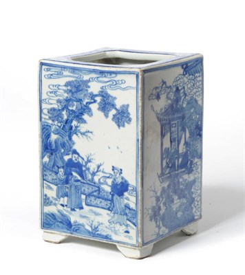 Lot 156 - A Chinese Porcelain Brush Pot, Qing Dynasty, of vertical rectangular form, painted in...