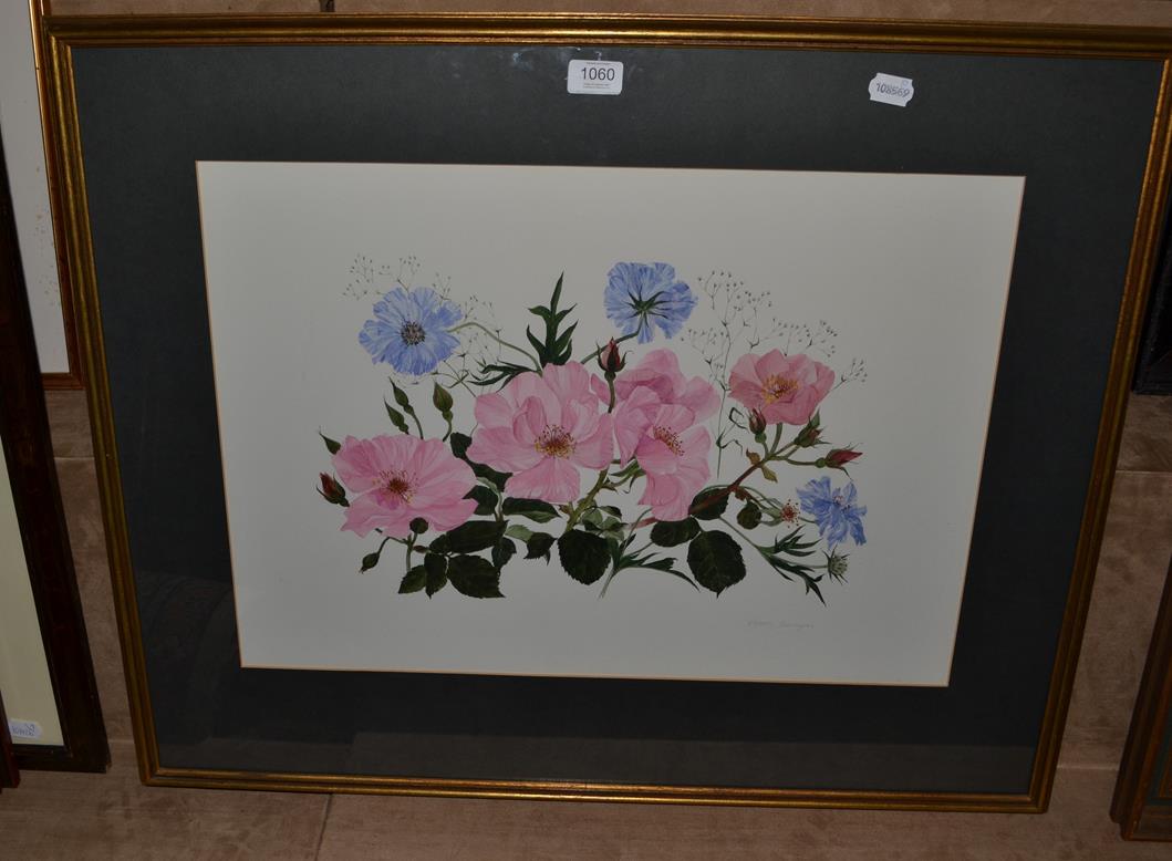 Lot 1060 - Elspeth Harrigan (1938-1999) Scottish, Study of roses, signed, watercolour, 42.5cm by 60cm