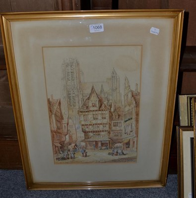Lot 1068 - H Schafer, 19th century Continental school, figures amongst buildings, watercolour on paper,...