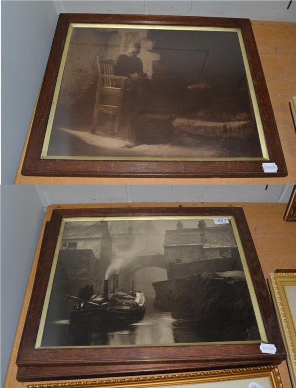 Lot 1073 - Alexander (Alex) Keighley (1861-1947) Two photographic prints, lady sat by fireside, signed,...
