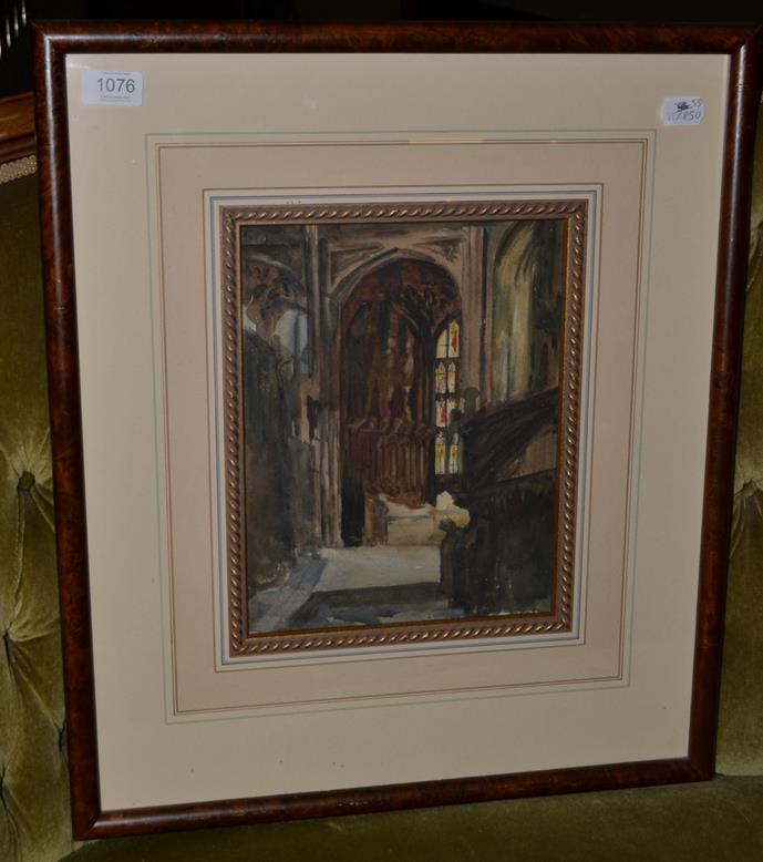 Lot 1076 - Alexander Jamieson (1873-1937) Scottish, Cathedral interior, watercolour, 29cm by 22.5cm