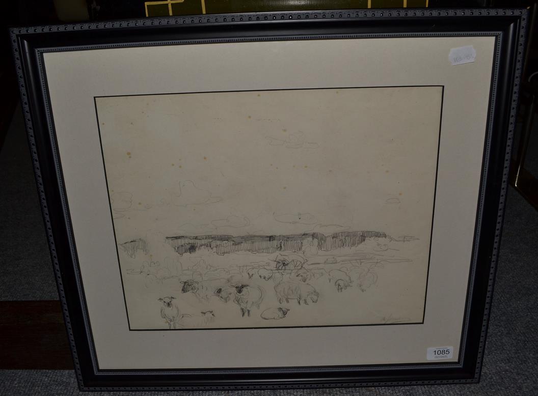 Lot 1085 - Alexander Jamieson (1873-1937) Scottish, sketch of sheep, signed, pencil, 33cm by 42cm