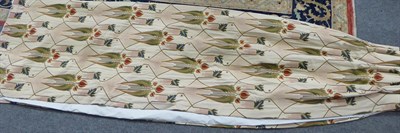 Lot 1088 - Woven floral curtains on cream with stylised flower heads, 190cm wide and 260cm drop, with blackout