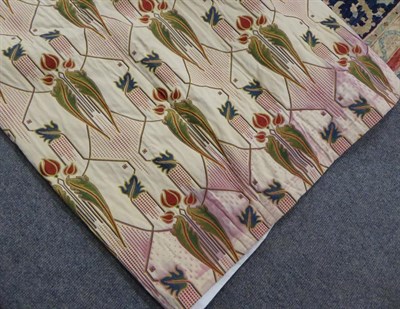 Lot 1089 - Woven sinuous floral curtains on cream, 230cm wide and 265cm drop, with blackout lining.
