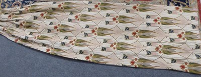 Lot 1089 - Woven sinuous floral curtains on cream, 230cm wide and 265cm drop, with blackout lining.