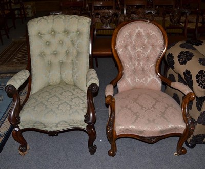 Lot 1113 - A Victorian button back nursing chair together with a button back armchair of similar date...