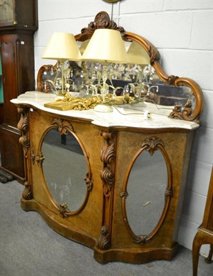 Lot 1129 - A Victorian marble top and mirrored walnut credenza, 165cm by approx 48cm by 160cm high