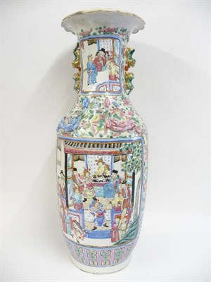 Lot 163 - A Cantonese Porcelain Baluster Vase, 19th century, the trumpet neck with filled rim and...