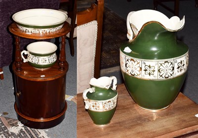 Lot 1134 - A 19th century mahogany circular washstand, 46cm diameter by 82cm together with wash jug, bowl,...