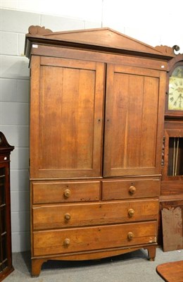 Lot 1148 - A 19th century oak linen press, the upper section fitted with shelves, 132cm by 56cm by 219cm high