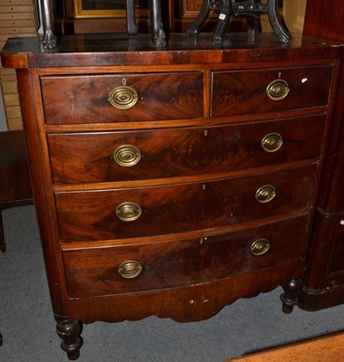 Lot 1161 - A mid 19th century mahogany bow fronted five-drawer chest, 119cm by 52cm by 125cm high