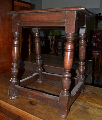 Lot 1177 - An 18th century oak joint stool, 46cm by 27cm, 52cm high