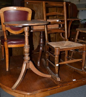 Lot 1192 - A 19th century rush seated rocking chair, a George III tripod table, (2)
