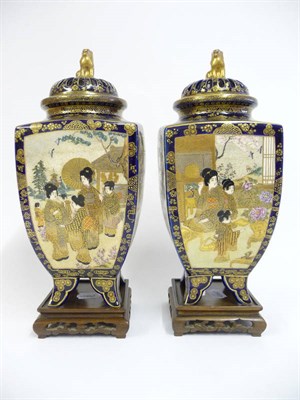 Lot 171 - Two Similar Satsuma Earthenware Pot Pourri Vases and Pierced Covers, Meiji period (1868-1912),...