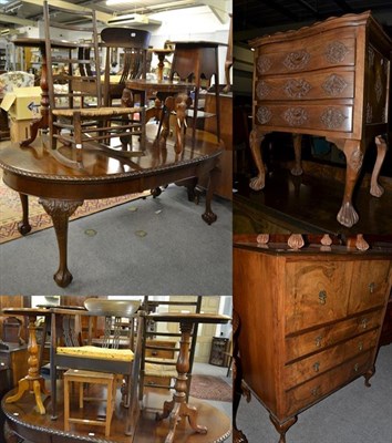 Lot 1207 - A large group of furniture comprising; a mahogany dining table on ball and claw feet moving on...