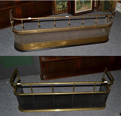 Lot 1215 - Two Victorian brass nursery fire fenders, the largest pierced (134cm wide) and the other meshed