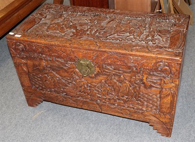 Lot 1230 - A 20th century Chinese carved camphor wood chest, 105cm by 52cm by 60cm high