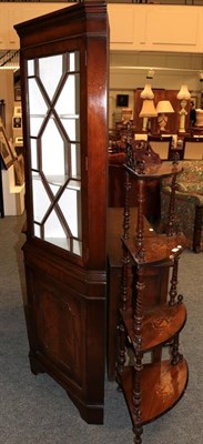 Lot 1239 - An inlaid four tier corner whatnot and a part glazed mahogany standing corner cupboard (2)