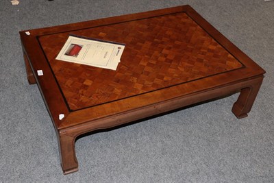 Lot 1242 - A Chinese elm and parquetry decorated coffee table, 3rd quarter 19th century, of rectangular...