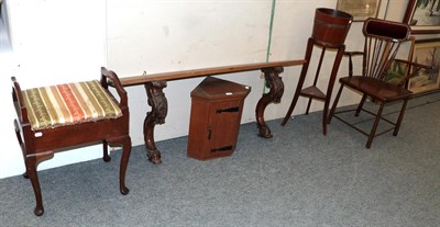 Lot 1246 - A pair of 19th century carved oak brackets with a later shelf, together with a corner chair a plant