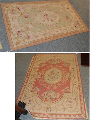 Lot 1251 - A Chinese ''Aubusson'' rug, the coral pink field centred by a floral medallion, framed by...