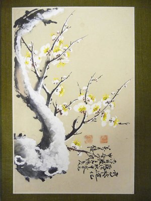 Lot 178 - Che Qiyou: A painting of white plum blossom in snow, in Literati style, 1920, with Chinese...