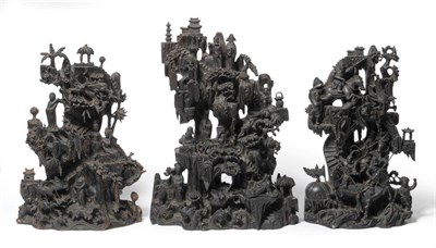 Lot 179 - A Chinese Carved Hardwood Figure Group, mid 19th century, as figures of musicians, sages,...