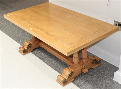 Lot 1310 - A solid oak brass mounted coffee table in the period style, 120cm by 70cm by 52cm high