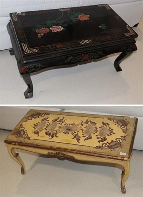 Lot 1312 - ~ A painted chinoiserie coffee table 100cm by 48cm by 44cm high, together with another...
