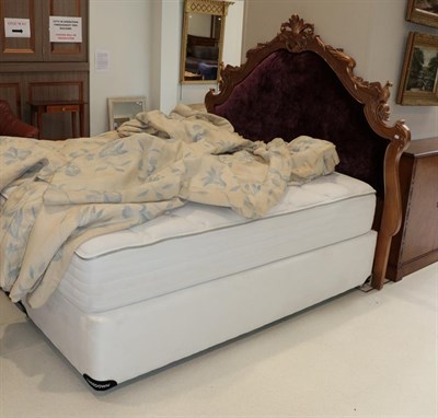 Lot 1319 - An And So To Bed gilt and upholstered double bed, 220cm wide by 172cm high
