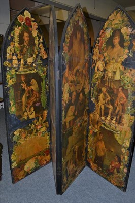 Lot 1337 - A Victorian four-fold scrap work modesty screen, each panel 187cm by 60cm