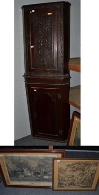 Lot 1343 - A George III carved oak corner cupboard; and a George III oak corner cupboard with panelled...