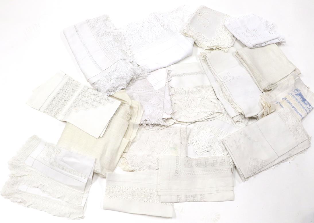 Lot 2004 - Assorted White Linen Cloths, comprising two large Chinese pina cloths with drawn thread work...