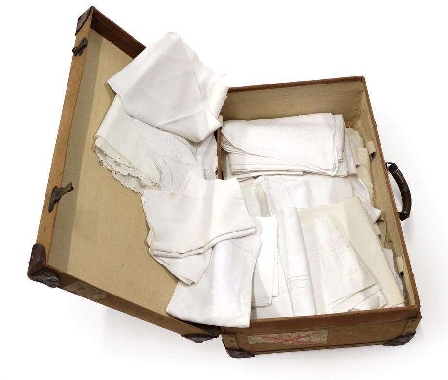 Lot 2007 - Quantity of Assorted White Linens, comprising damask table cloths including an Art Nouveau stylised