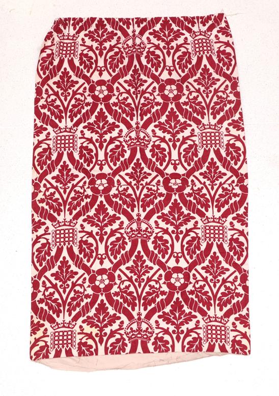 Lot 2013 - Circa 1980s Linen Union Curtain After Pugins Designs for the House of Lords, printed in red...